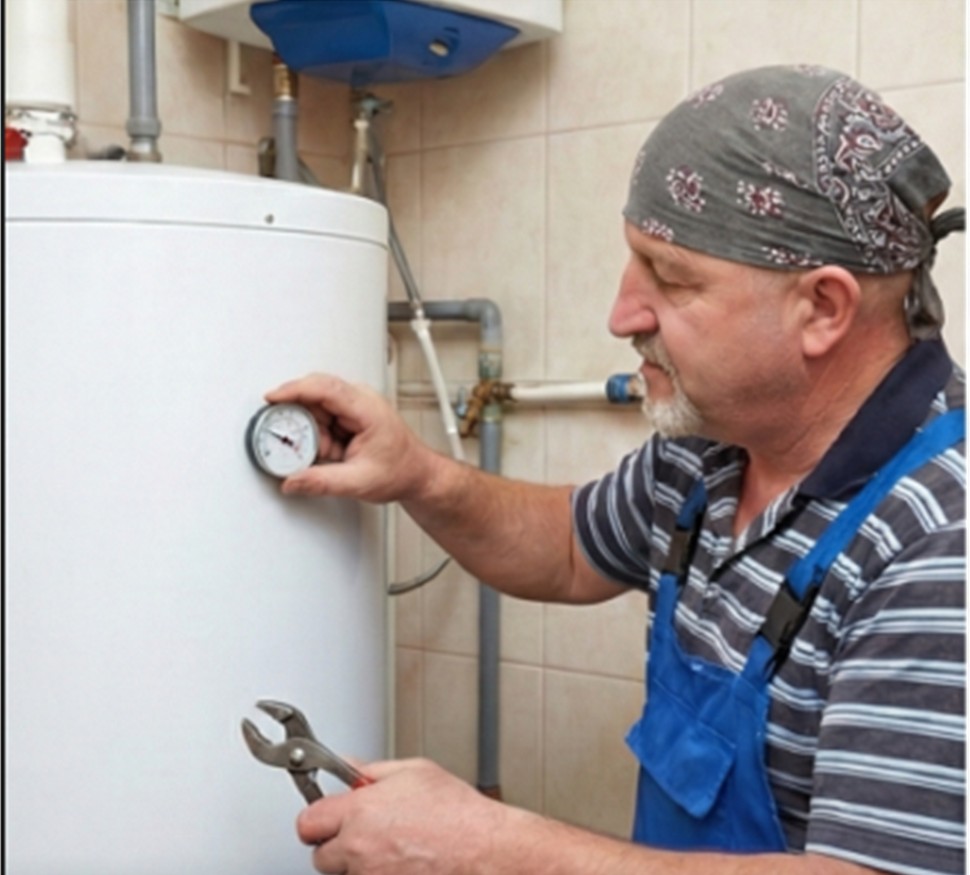 Частный сантехник обслуживает бойлер